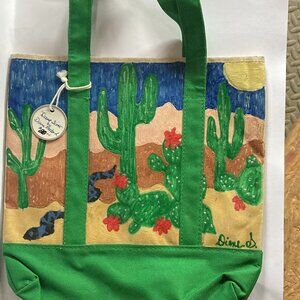 Vintage Hand-painted Canvas Tote Bag with handles "Desert Time" Signed by Artist